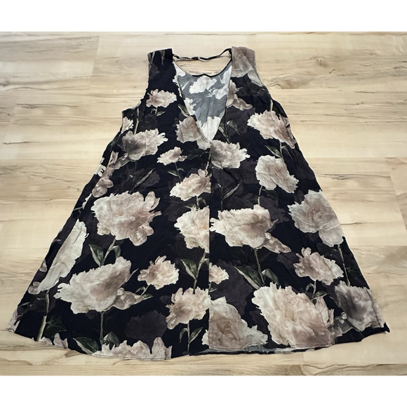 & Other Stories Women 12 Dress A-line V-Back Sleeveless Rose Print Mini Black - Picture 2 of 8